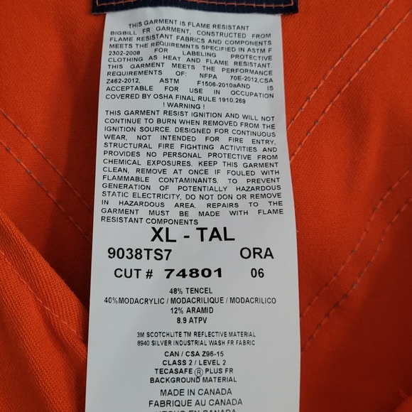 NWT Big Bill unlined overalls. Reflective,  flame and arc resistant - Picture 3 of 7